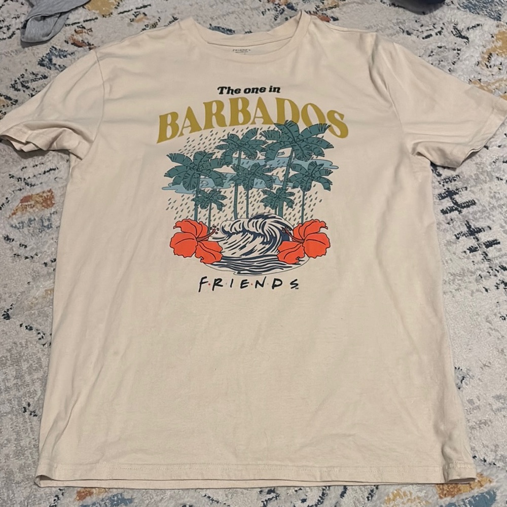 FRIENDS Cream Short Sleeve Tee with Tropical Graphic